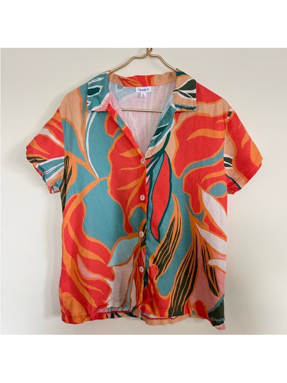 Vitamin A Multicolor Linen Abstract tropical summer Shirt size S